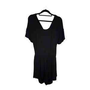 American Threads Womens Black Romper Size Large Bow Tie Back Belt Loops Pockets